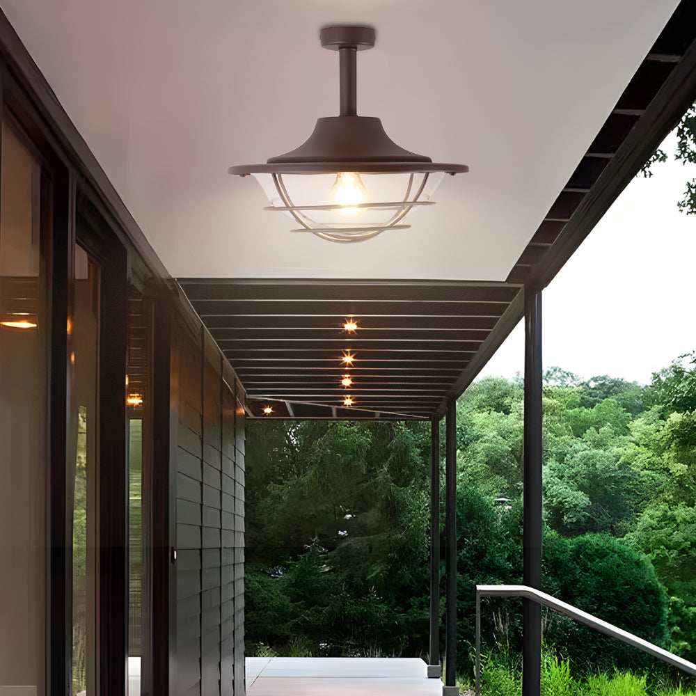 Iron And Glass Flush Mount Ceiling Light For Balcony, Sunroom