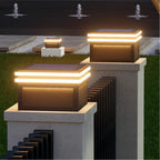 Lampes piliers avec base en acier, poteau LED carré minimaliste Theodore