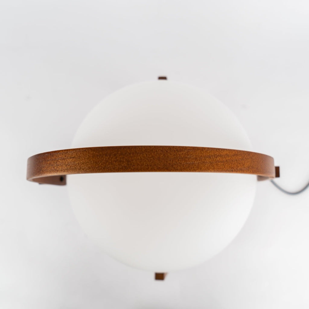 Portable Table Lamp, Ash or Walnut Wood Frame, White Glass Shade, E26/E27