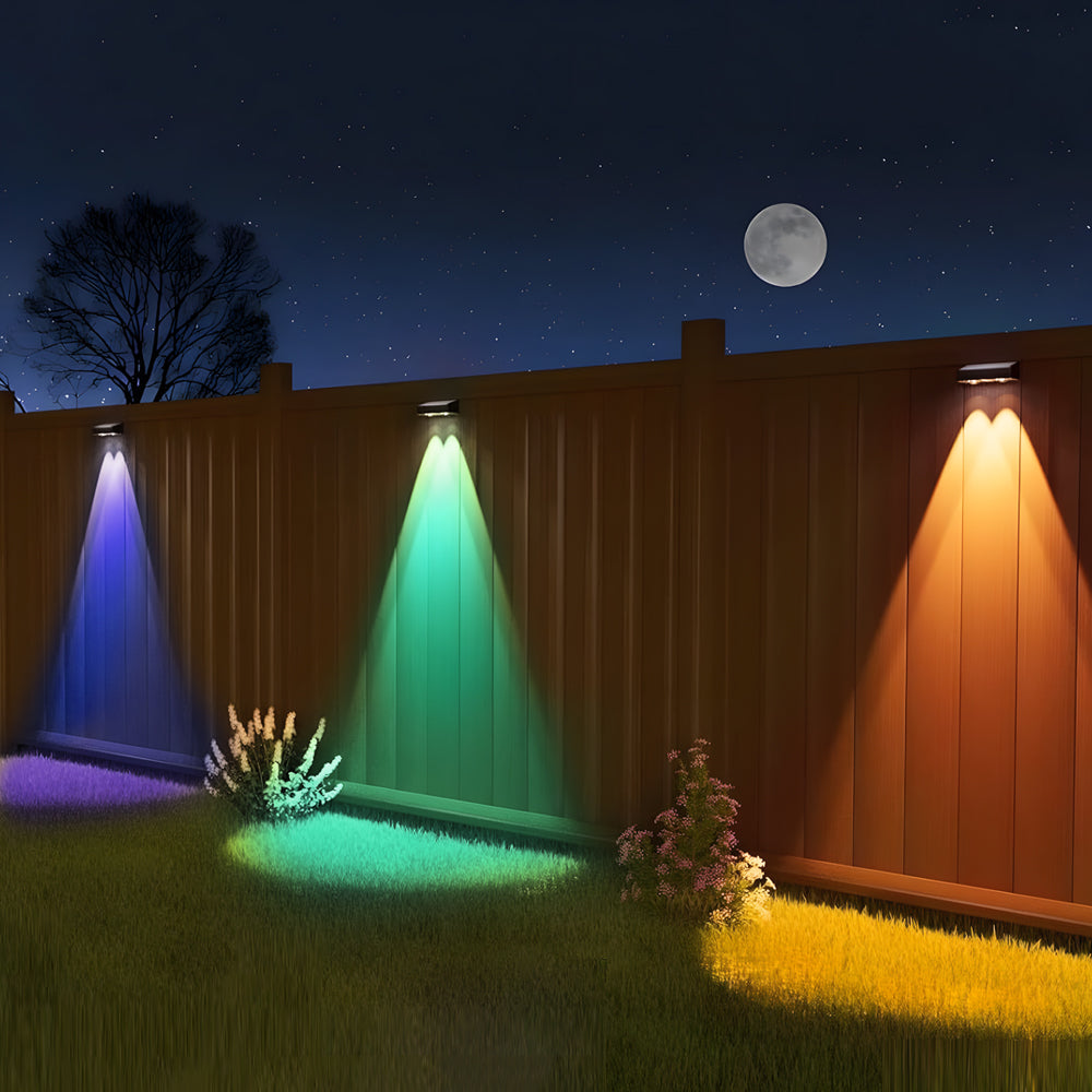 Solcellevæglys med flerfarvet RGB-glød, skumrings-til-daggry-sensor