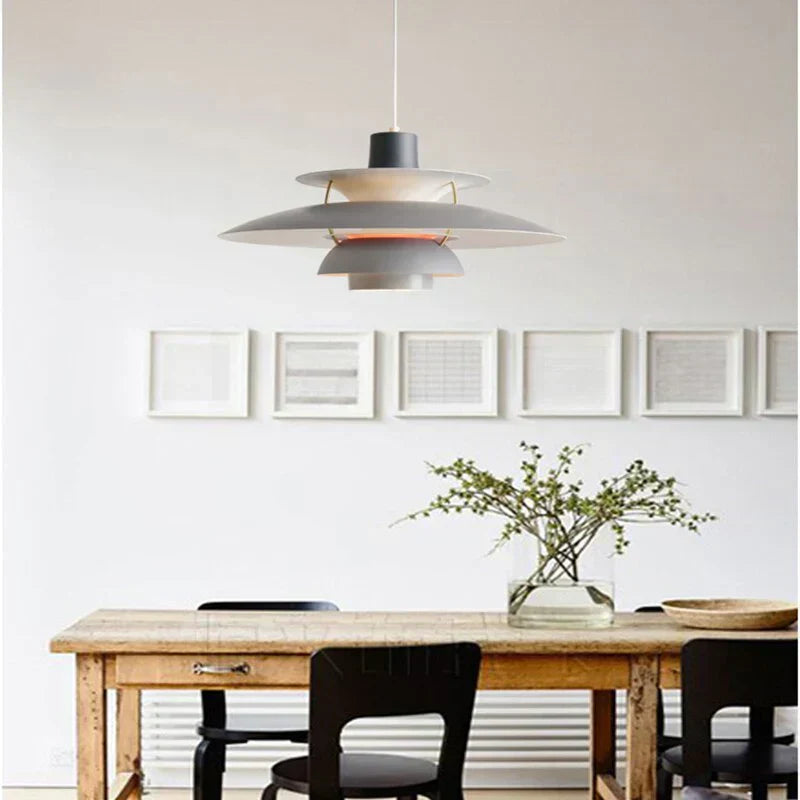 Multicolor Pendant Light With LED Glow, Tiered-Shade Retro Ceiling Lamp