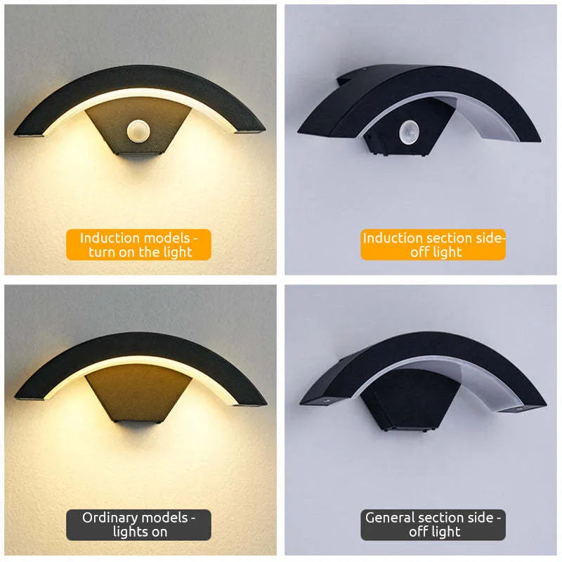 Elvon Arc vegglampe, nordisk stil vanntett LED, svart med bevegelsessensor
