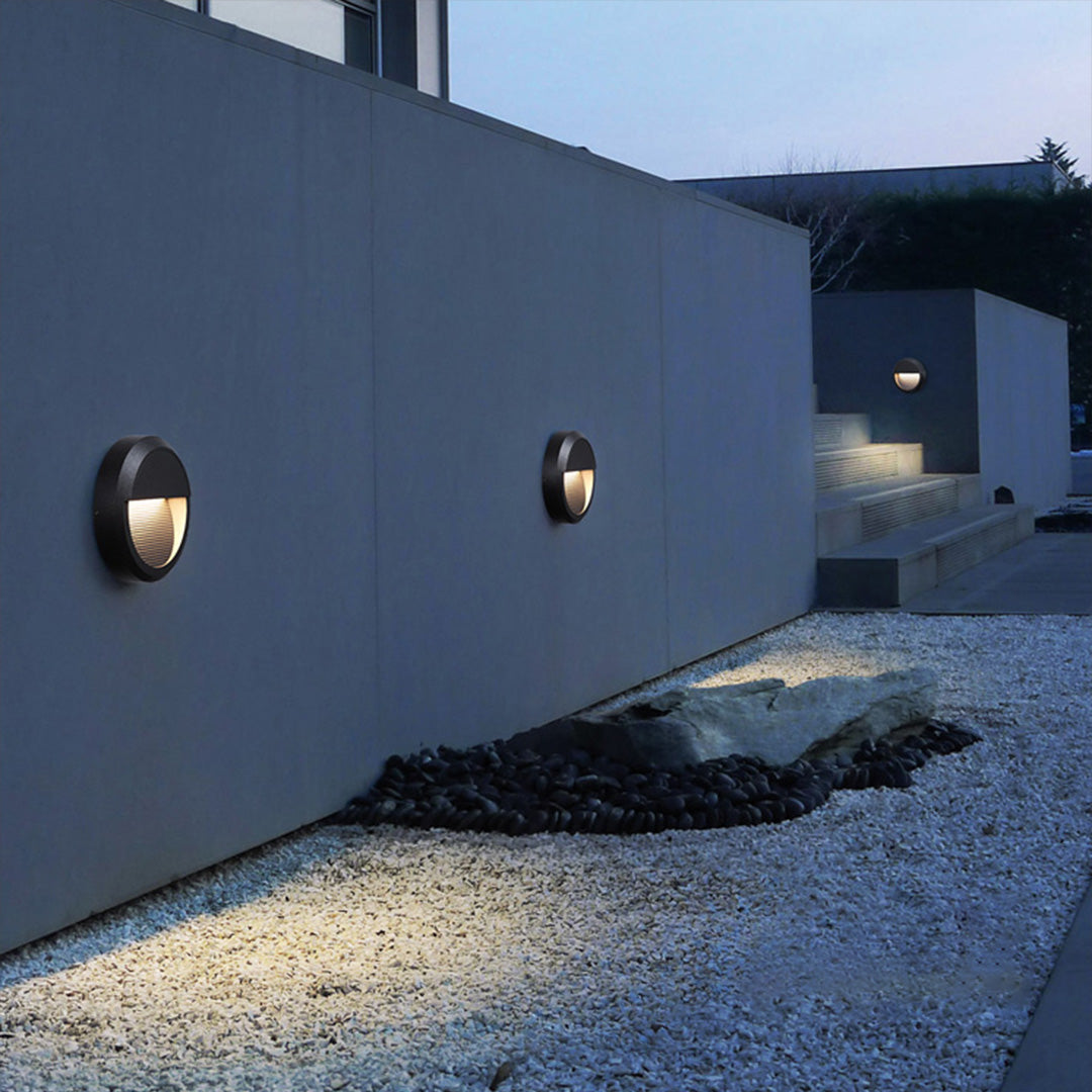 Geometriske LED-udendørs trinlys, runde eller firkantede, aluminium