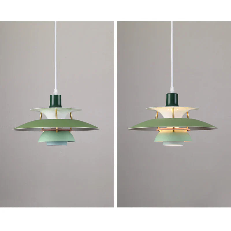 Multicolor Pendant Light With LED Glow, Tiered-Shade Retro Ceiling Lamp
