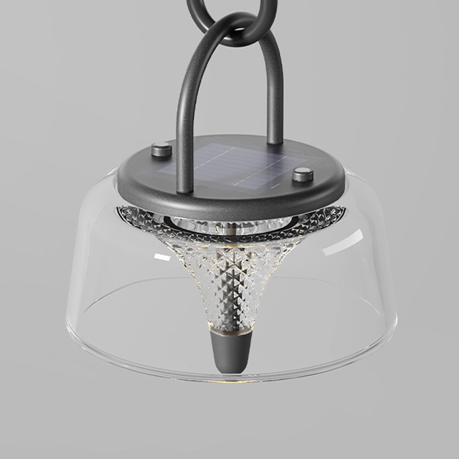 Solar Outdoor Pendant Light With Clear Acrylic Shade, Tri-Color LED
