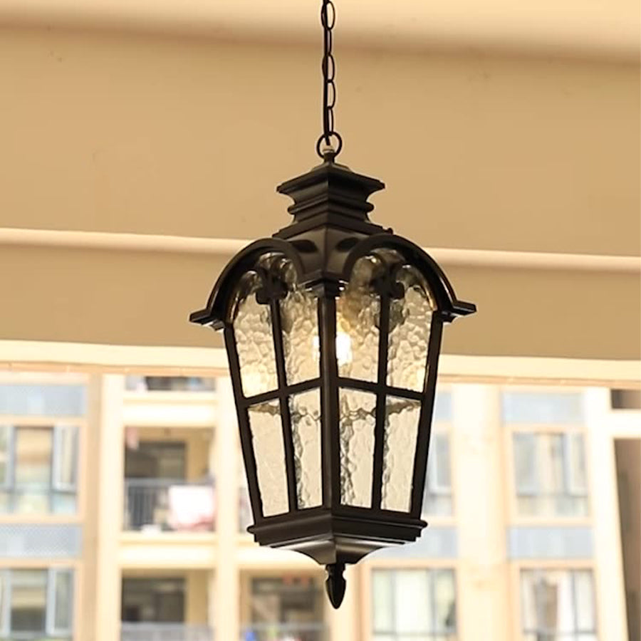 Cast Aluminum Porch Ceiling Light, Roman-Style Glass Shade