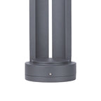 Close view of the bollard's round base ring and the small fixing screw on its side.