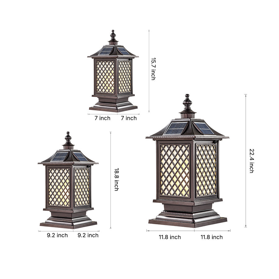 Die-Cast Aluminum Pillar Light, Lantern Shade With 3-Step LED