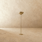 Clérachic floor lamp in polished brass, the bowl shade and slim stem shown from another angle.