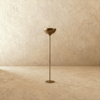 Clérachic floor lamp in vintage brass, the bowl shade and slim stem viewed from a slightly different angle.