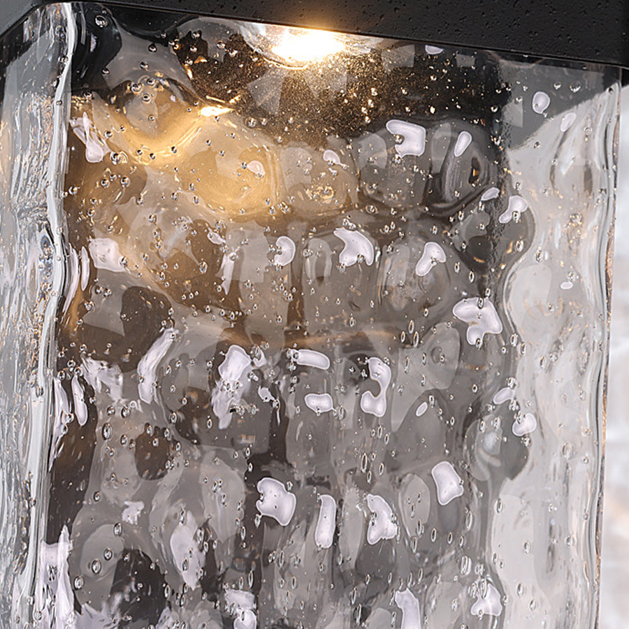 Emery Wall Light For Outdoors, Rectangular Design With Water-Drop Glass Shade