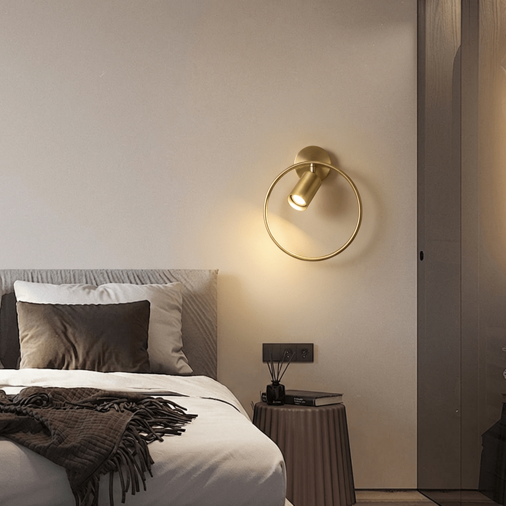 Clérachic ring wall light lit in a hallway, beam falling down the wall