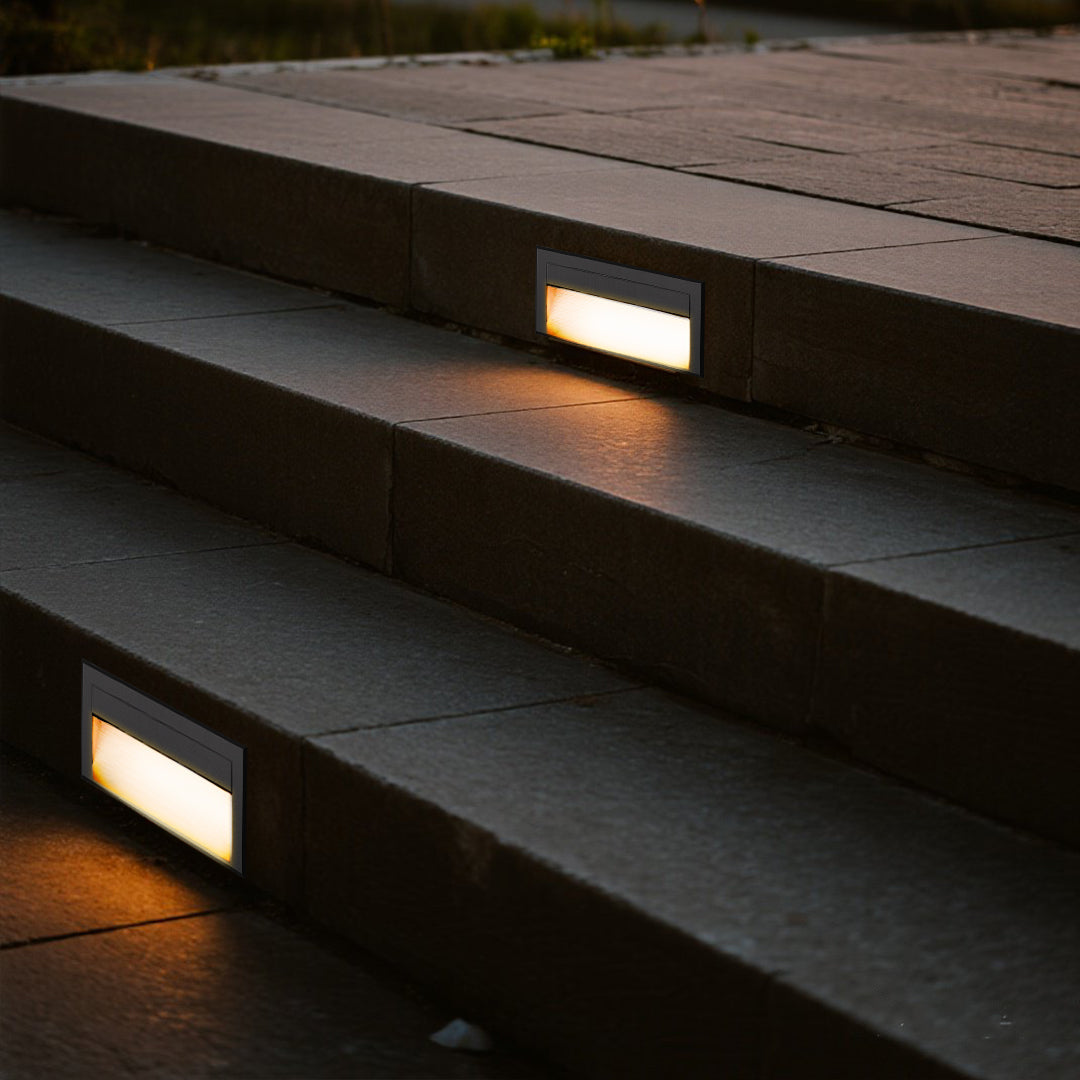Morga Square Recessed Outdoor Step Light, Black Aluminum Finish