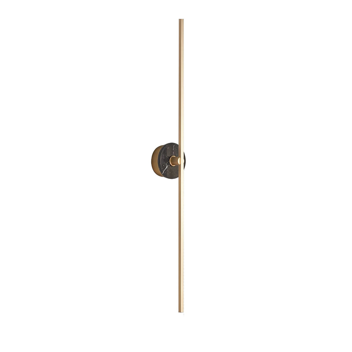 Clérachic wall light on white, a charcoal marbled disc set against the brass bar, cropped closer than other shots.