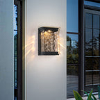 Emery Wall Light For Outdoors, Rectangular Design With Water-Drop Glass Shade