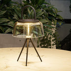 Solar Outdoor Pendant Light With Clear Acrylic Shade, Tri-Color LED