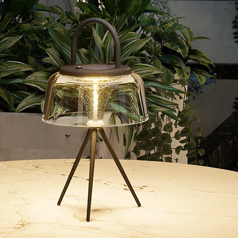 Solar Outdoor Pendant Light With Clear Acrylic Shade, Tri-Color LED