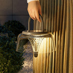 Solar Outdoor Pendant Light With Clear Acrylic Shade, Tri-Color LED