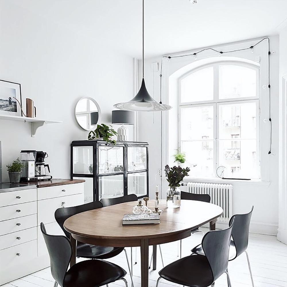 Semi pendel, bueformet spunset aluminiums-skærm, E26/E27, fast installation