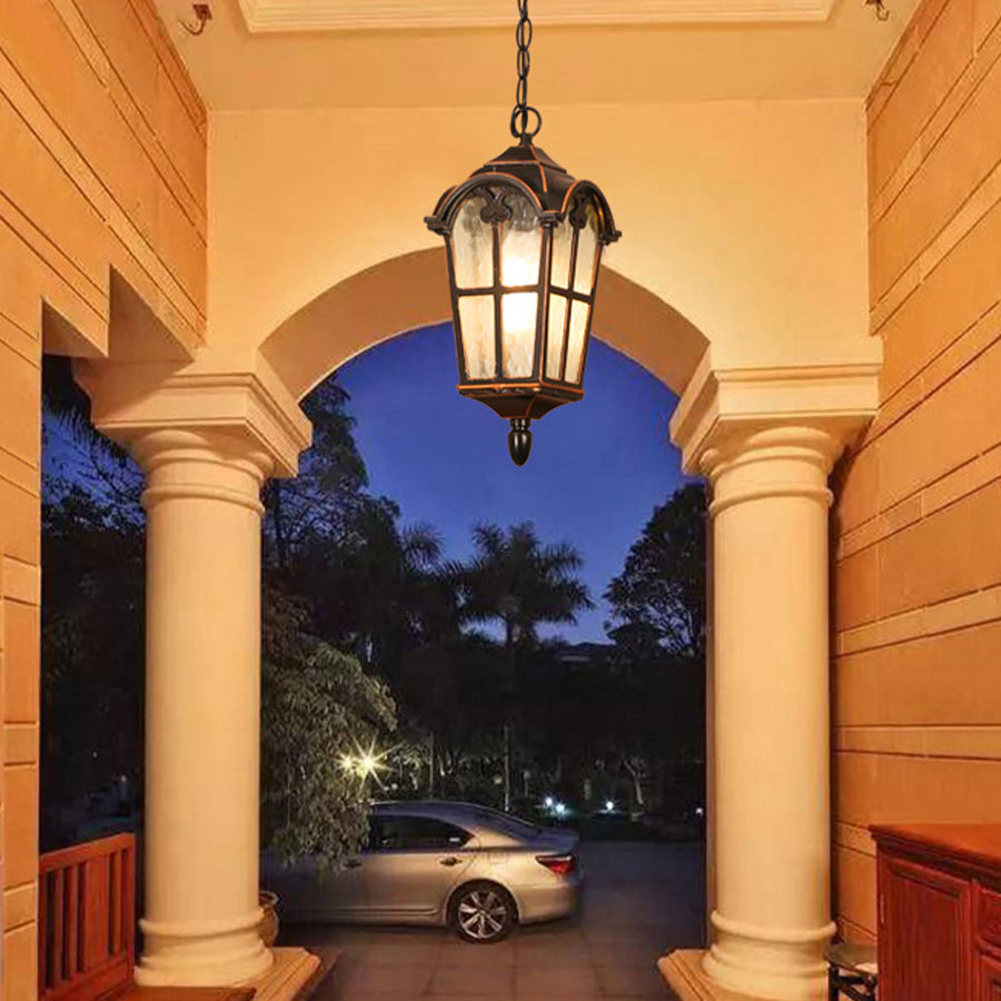Cast Aluminum Porch Ceiling Light, Roman-Style Glass Shade
