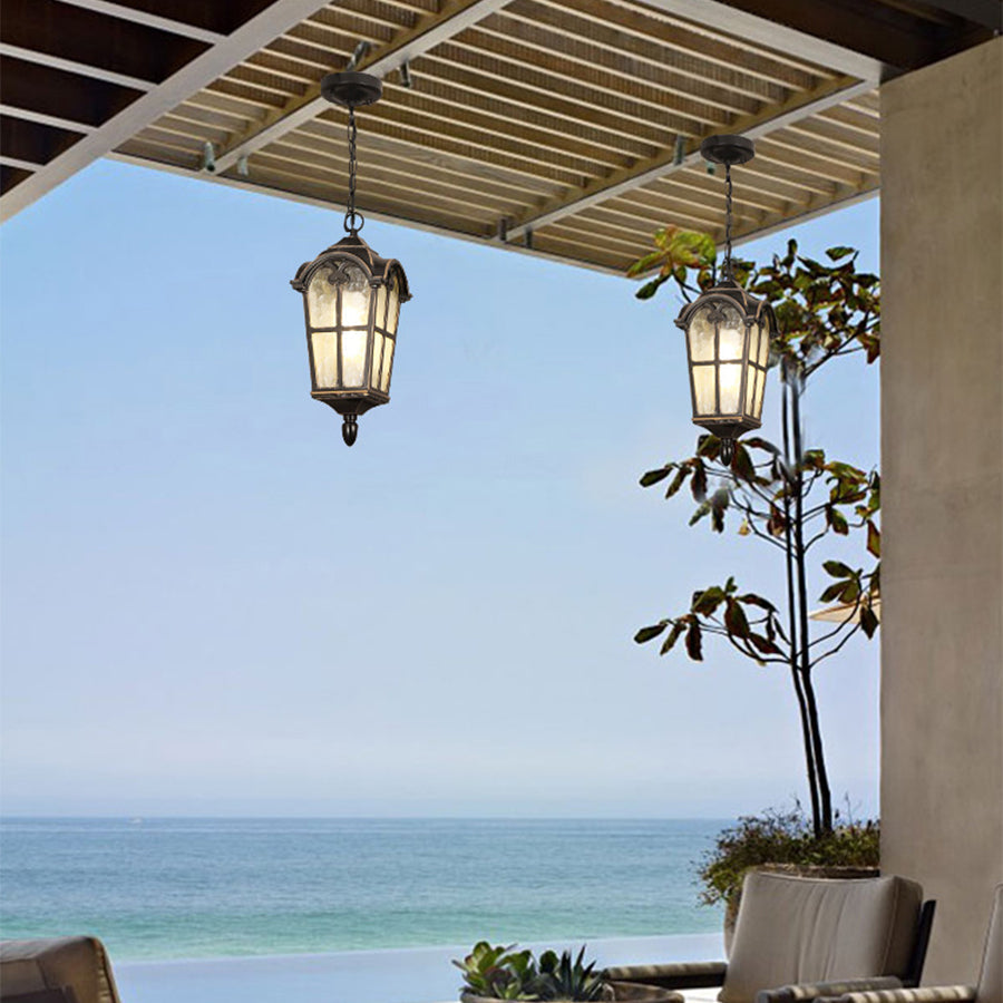 Cast Aluminum Porch Ceiling Light, Roman-Style Glass Shade
