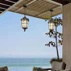 Cast Aluminum Porch Ceiling Light, Roman-Style Glass Shade