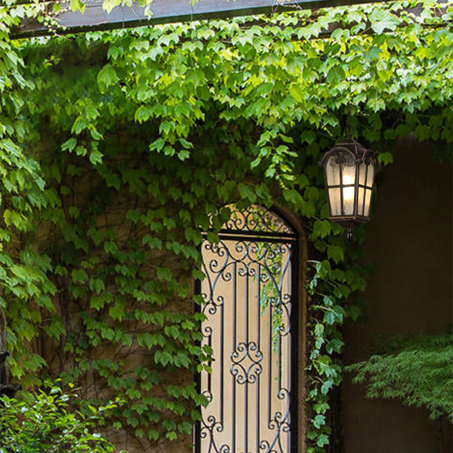 Cast Aluminum Porch Ceiling Light, Roman-Style Glass Shade