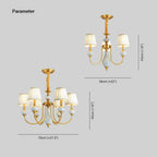 Dimension drawing for the Clérachic pleated chandelier: 3-light 56 cm (≈22″) wide, 6-light 70 cm (≈27.5″) wide, both 45 cm (≈18″) tall.