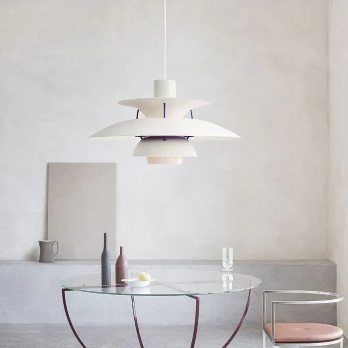 Multicolor Pendant Light With LED Glow, Tiered-Shade Retro Ceiling Lamp