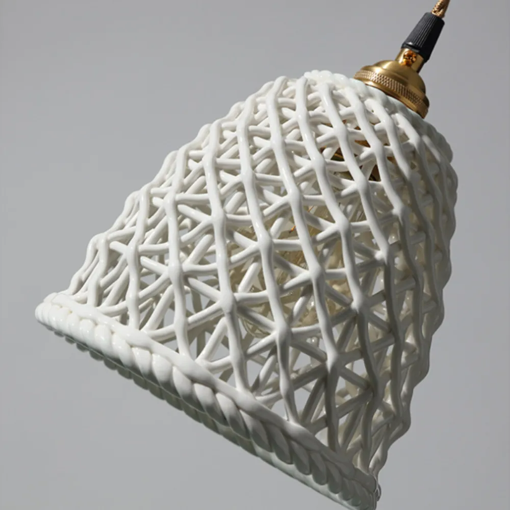 Ceramic Dome Pendant Light, Metal Frame, White or Blue, Kitchen Island Ready