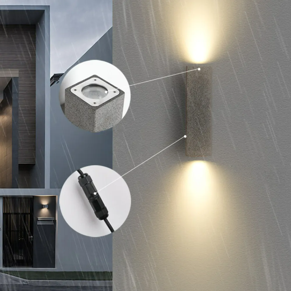 Applique murale extérieure minimaliste en ciment, applique LED carrée