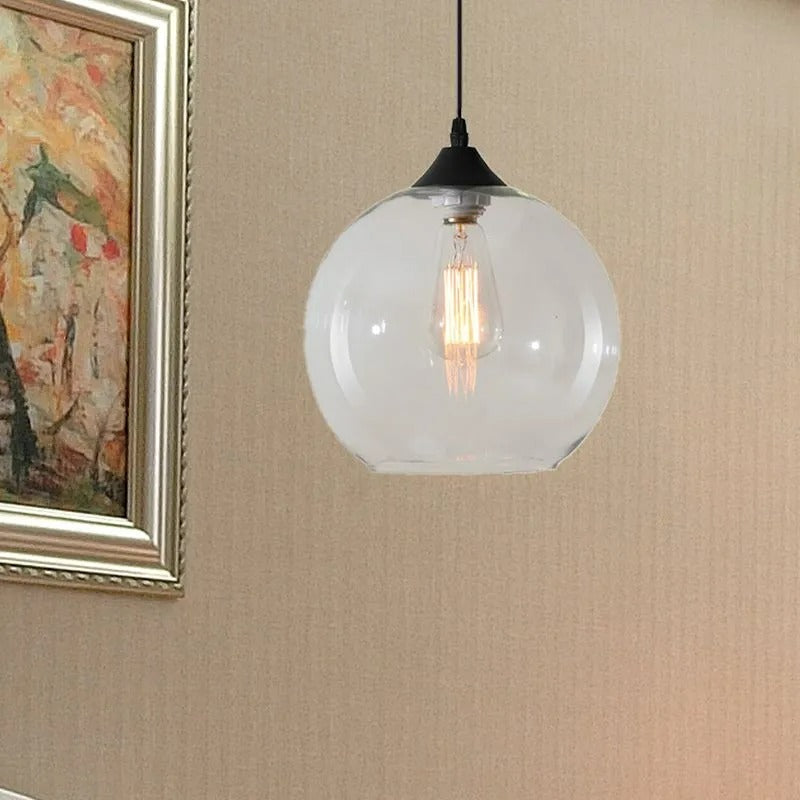 Lampu Gantung Globe Kaca, Rangka Logam Bulat, 5 Pilihan Warna Kaca