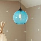 Lampu Gantung Globe Kaca, Rangka Logam Bulat, 5 Pilihan Warna Kaca