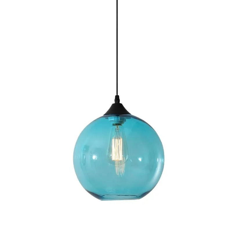 Lampu Gantung Globe Kaca, Rangka Logam Bulat, 5 Pilihan Warna Kaca