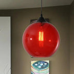 Lampu Gantung Globe Kaca, Rangka Logam Bulat, 5 Pilihan Warna Kaca