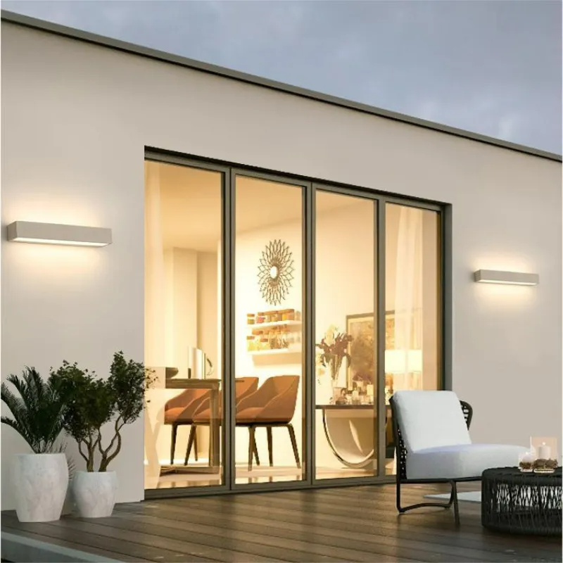 Applique murale extérieure en ciment avec lumière LED chaude, style Arisha