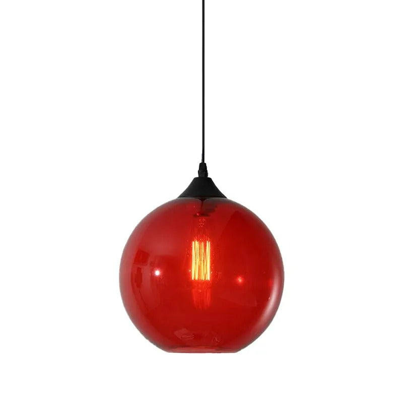 Lampu Gantung Globe Kaca, Rangka Logam Bulat, 5 Pilihan Warna Kaca