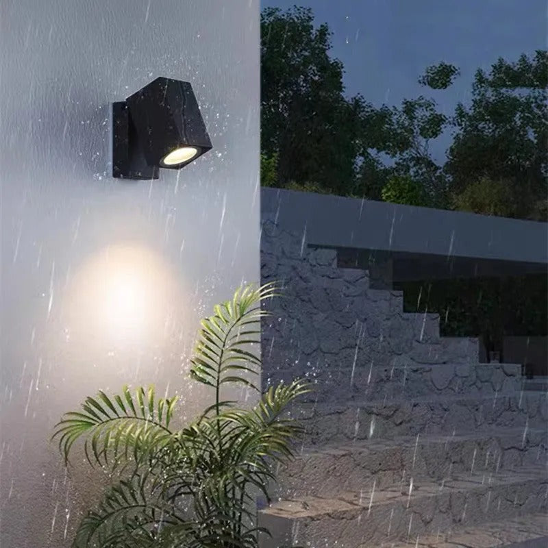 Udendørs vægspotlight, roterbar sort metal- og akryl LED-armatur