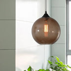 Lampu Gantung Globe Kaca, Rangka Logam Bulat, 5 Pilihan Warna Kaca