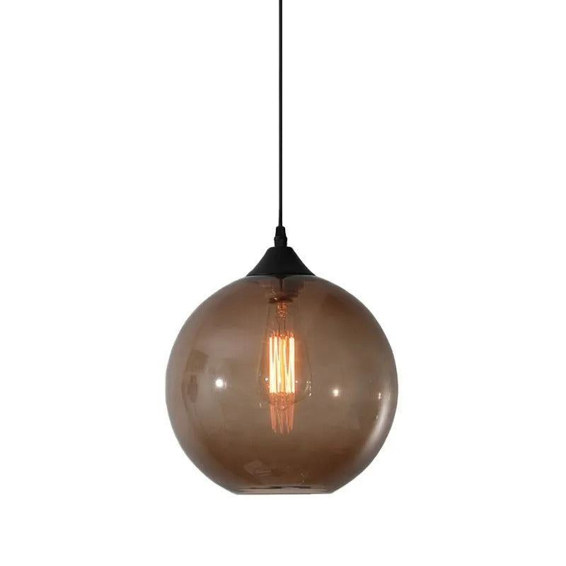 Lampu Gantung Globe Kaca, Rangka Logam Bulat, 5 Pilihan Warna Kaca