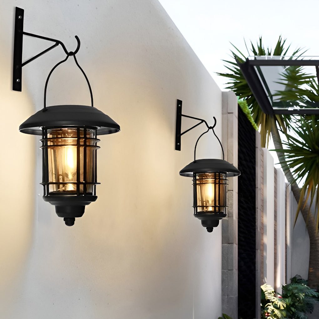Industrial Solar LED Outdoor Wall Lamp, Aluminum And Glass Design