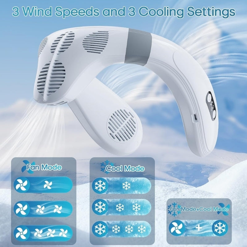 Portable Neck Fan with Cooling Plate, 5200mAh Battery, Bladeless