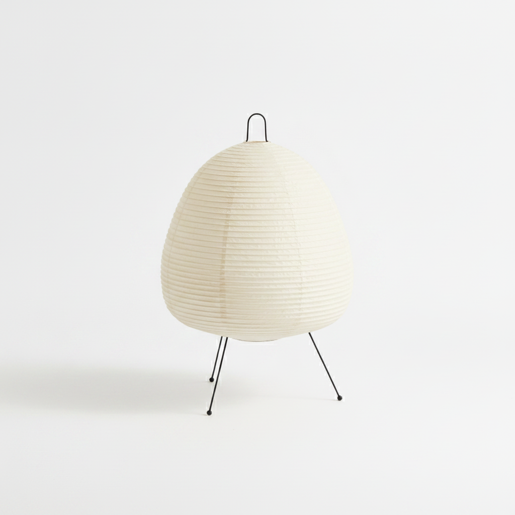 Ribbed rice paper shade casting soft, diffused ambient light