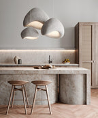 Wabi-sabi organic chandelier combination shown in a styled room