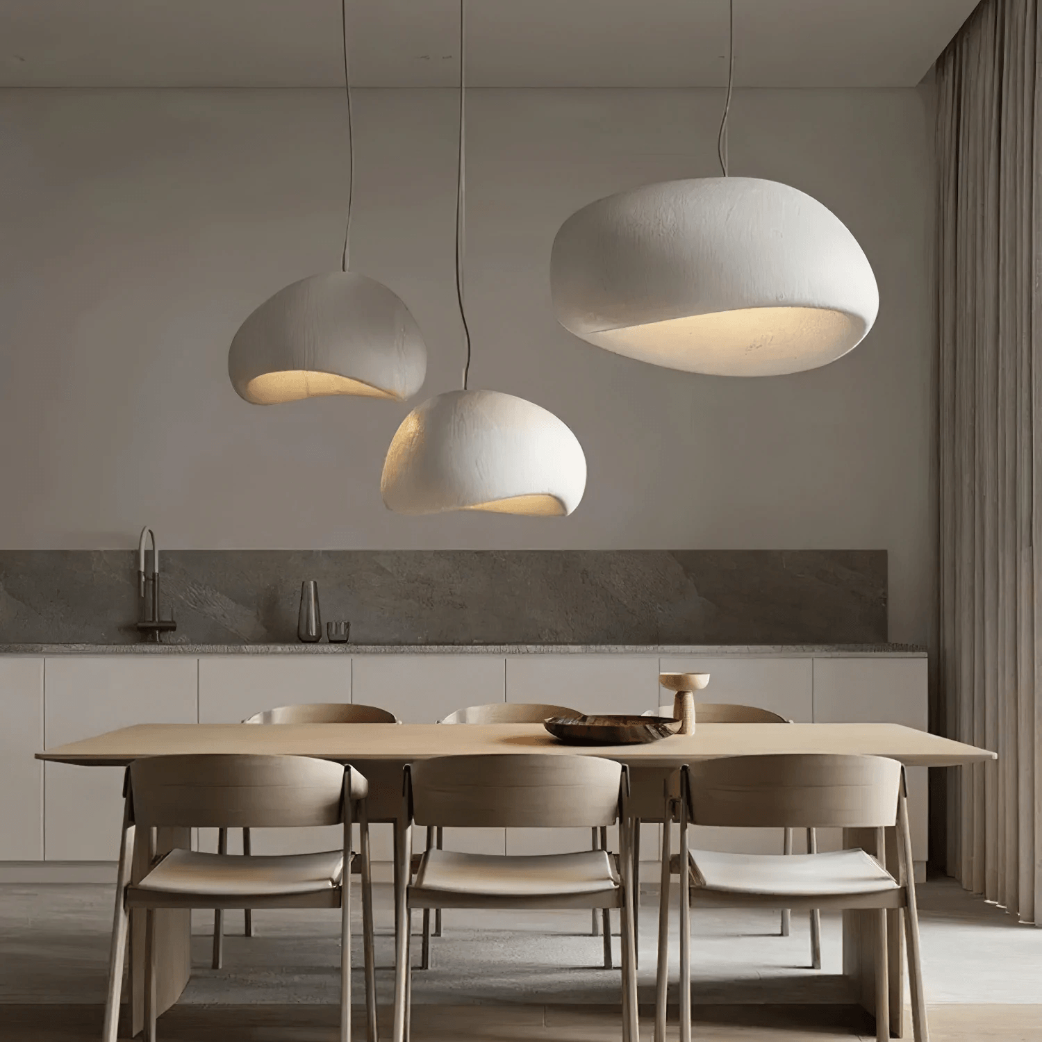 Wabi-sabi organic chandelier rendered showing its full silhouette