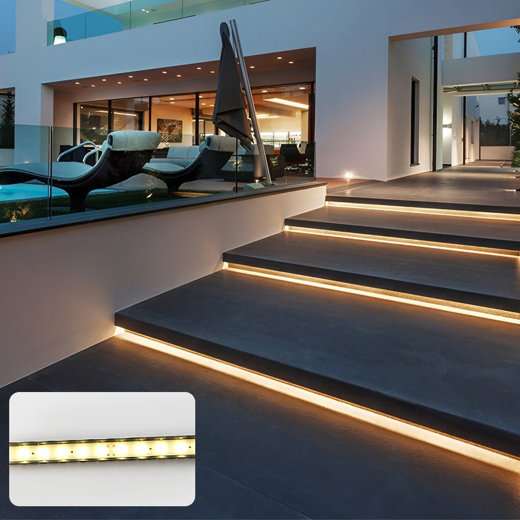 Fitas LED Impermeáveis para Degraus, Corrimãos e Muros de Jardim