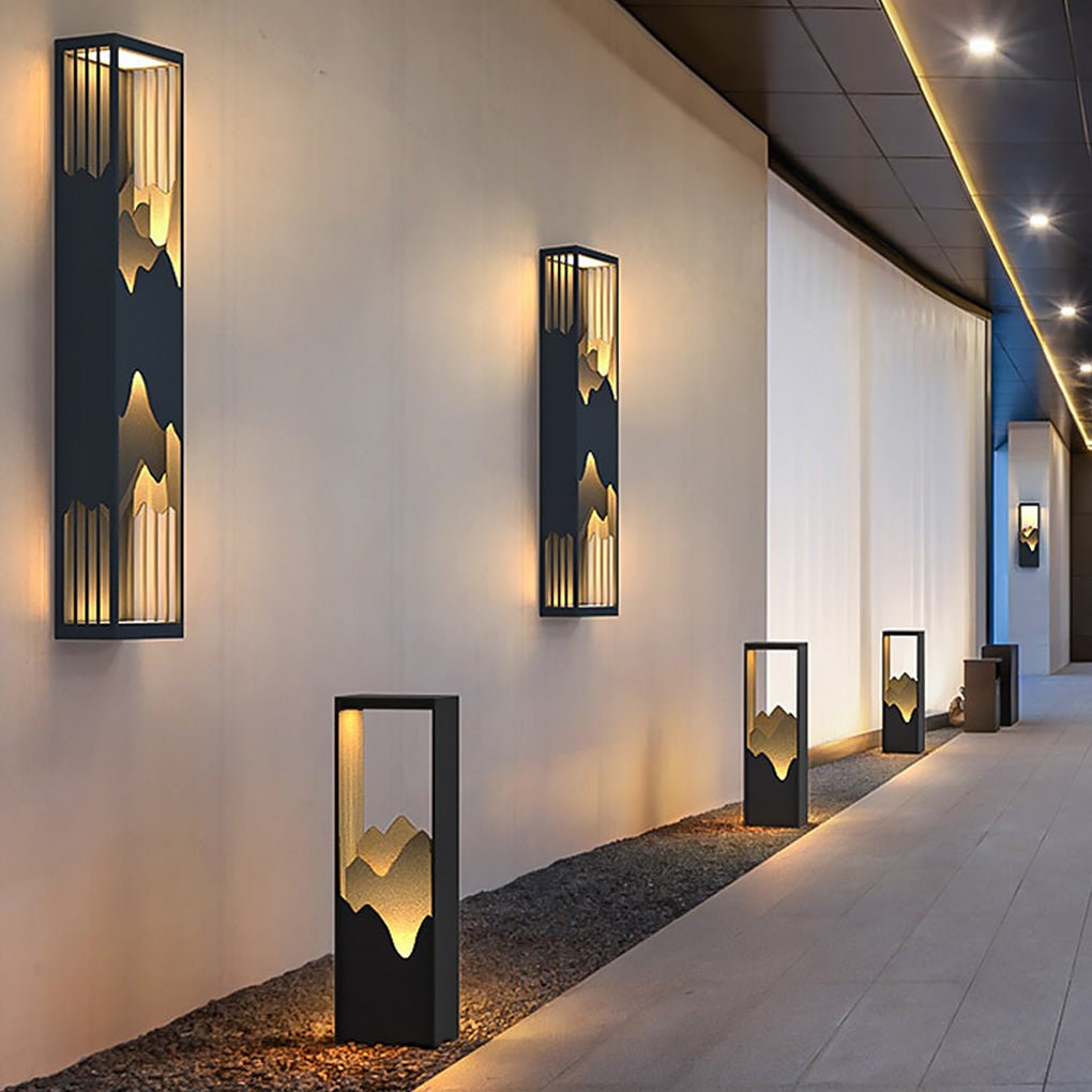 Luz de Varanda Exterior Solar com Paisagem Montanhosa, Lâmpada de Parede em Aço Inoxidável Selna