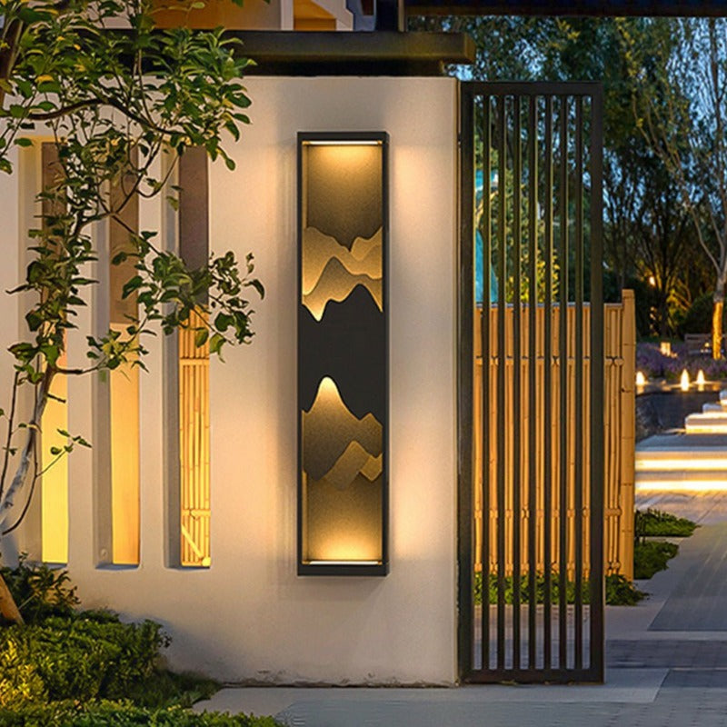 Luz de Varanda Exterior Solar com Paisagem Montanhosa, Lâmpada de Parede em Aço Inoxidável Selna