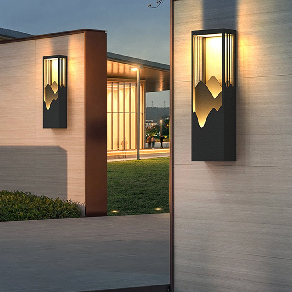 Luz de Varanda Exterior Solar com Paisagem Montanhosa, Lâmpada de Parede em Aço Inoxidável Selna
