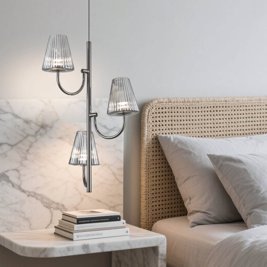 Black Cone Chandelier With Ash-Gray Glass Shades And 3-Tone LED